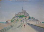 Mont Saint-Michel, 1945 by German POW Franz Bacher. Courtesy Aroostook County Historical and Art Museum, MMN #20702 