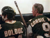 Dan Bolduc and Gordie Howe on the bench