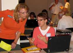 Kathy Amoroso (L), MHS Director of Digital Projects, and Celeste Shinay (R), Scarborough Public Library Representative and Team Leader