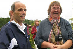 Governor John Baldacci on Malaga Island with descendant Marnie Voter, September 10, 2010